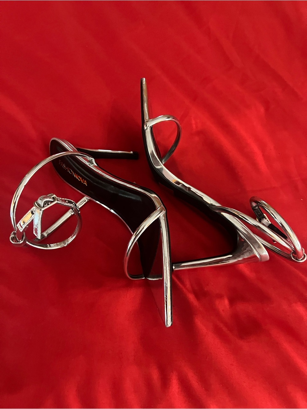 Fashion Nova Silver Metallic Strappy Heels
